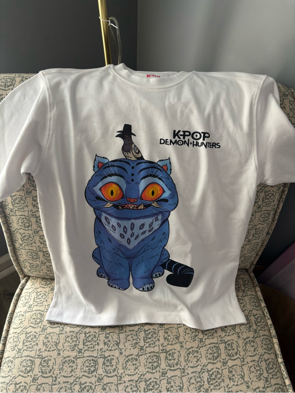 Netflix White Kids Tee with Blue Monster Graphic
